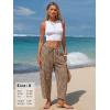image:imageEXLURA Womens Cotton Faux Linen Gingham Barrel Capri Pants Plaid Palazzo Trousers Harem Pants Pockets Summer Beach VacationCoffee Plaid