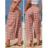 image:imageEXLURA Womens Cotton Faux Linen Gingham Barrel Capri Pants Plaid Palazzo Trousers Harem Pants Pockets Summer Beach VacationPink White Plaid