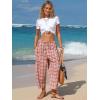 image:imageEXLURA Womens Cotton Faux Linen Gingham Barrel Capri Pants Plaid Palazzo Trousers Harem Pants Pockets Summer Beach VacationPink White Plaid