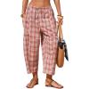 image:imageEXLURA Womens Cotton Faux Linen Gingham Barrel Capri Pants Plaid Palazzo Trousers Harem Pants Pockets Summer Beach VacationPink White Plaid