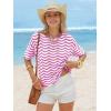 image:imageEXLURA Womens Crochet Tops Short Sleeve Knit Beach Sweater Hollow Out Swimsuit Cover Ups Striped Boho Cruise Vacation ShirtsPink White
