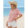 image:imageEXLURA Womens Crochet Tops Short Sleeve Knit Beach Sweater Hollow Out Swimsuit Cover Ups Striped Boho Cruise Vacation ShirtsRed White