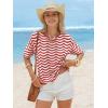 image:imageEXLURA Womens Crochet Tops Short Sleeve Knit Beach Sweater Hollow Out Swimsuit Cover Ups Striped Boho Cruise Vacation ShirtsRed White