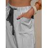 image:imageEXLURA Womens Faux Linen Striped Bermuda Shorts Casual Drawstring Elastic Waist Summer Vacation Beach Shorts with PocketsBlack