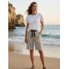 image:imageEXLURA Womens Faux Linen Striped Bermuda Shorts Casual Drawstring Elastic Waist Summer Vacation Beach Shorts with PocketsBlack