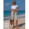 image:imageEXLURA Womens Faux Linen Striped Bermuda Shorts Casual Drawstring Elastic Waist Summer Vacation Beach Shorts with PocketsBlack