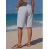 image:imageEXLURA Womens Faux Linen Striped Bermuda Shorts Casual Drawstring Elastic Waist Summer Vacation Beach Shorts with PocketsDeep Blue