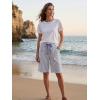 image:imageEXLURA Womens Faux Linen Striped Bermuda Shorts Casual Drawstring Elastic Waist Summer Vacation Beach Shorts with PocketsDeep Blue