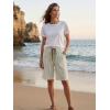 image:imageEXLURA Womens Faux Linen Striped Bermuda Shorts Casual Drawstring Elastic Waist Summer Vacation Beach Shorts with PocketsGrey Green