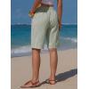 image:imageEXLURA Womens Faux Linen Striped Bermuda Shorts Casual Drawstring Elastic Waist Summer Vacation Beach Shorts with PocketsGrey Green