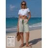 image:imageEXLURA Womens Faux Linen Striped Bermuda Shorts Casual Drawstring Elastic Waist Summer Vacation Beach Shorts with PocketsGrey Green