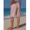 image:imageEXLURA Womens Faux Linen Striped Bermuda Shorts Casual Drawstring Elastic Waist Summer Vacation Beach Shorts with PocketsRed