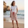 image:imageEXLURA Womens Faux Linen Striped Bermuda Shorts Casual Drawstring Elastic Waist Summer Vacation Beach Shorts with PocketsRed