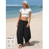 image:imageEXLURA Womens Faux Linen Wide Leg Boho Flowy Pants Summer Palazzo Casual Elastic Waist Baggy Trousers Beach Vacation PocketsBlack