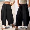 image:imageEXLURA Womens Faux Linen Wide Leg Boho Flowy Pants Summer Palazzo Casual Elastic Waist Baggy Trousers Beach Vacation PocketsBlack