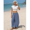 image:imageEXLURA Womens Faux Linen Wide Leg Boho Flowy Pants Summer Palazzo Casual Elastic Waist Baggy Trousers Beach Vacation PocketsBlue