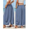 image:imageEXLURA Womens Faux Linen Wide Leg Boho Flowy Pants Summer Palazzo Casual Elastic Waist Baggy Trousers Beach Vacation PocketsBlue