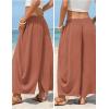 image:imageEXLURA Womens Faux Linen Wide Leg Boho Flowy Pants Summer Palazzo Casual Elastic Waist Baggy Trousers Beach Vacation PocketsCaramel