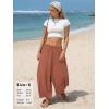 image:imageEXLURA Womens Faux Linen Wide Leg Boho Flowy Pants Summer Palazzo Casual Elastic Waist Baggy Trousers Beach Vacation PocketsCaramel