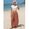 image:imageEXLURA Womens Faux Linen Wide Leg Boho Flowy Pants Summer Palazzo Casual Elastic Waist Baggy Trousers Beach Vacation PocketsCaramel
