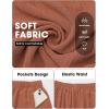 image:imageEXLURA Womens Faux Linen Wide Leg Boho Flowy Pants Summer Palazzo Casual Elastic Waist Baggy Trousers Beach Vacation PocketsCaramel