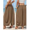 image:imageEXLURA Womens Faux Linen Wide Leg Boho Flowy Pants Summer Palazzo Casual Elastic Waist Baggy Trousers Beach Vacation PocketsCoffee