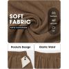 image:imageEXLURA Womens Faux Linen Wide Leg Boho Flowy Pants Summer Palazzo Casual Elastic Waist Baggy Trousers Beach Vacation PocketsCoffee
