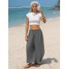image:imageEXLURA Womens Faux Linen Wide Leg Boho Flowy Pants Summer Palazzo Casual Elastic Waist Baggy Trousers Beach Vacation PocketsGrey