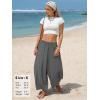 image:imageEXLURA Womens Faux Linen Wide Leg Boho Flowy Pants Summer Palazzo Casual Elastic Waist Baggy Trousers Beach Vacation PocketsGrey