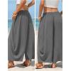 image:imageEXLURA Womens Faux Linen Wide Leg Boho Flowy Pants Summer Palazzo Casual Elastic Waist Baggy Trousers Beach Vacation PocketsGrey