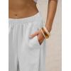 image:imageEXLURA Womens Faux Linen Wide Leg Boho Flowy Pants Summer Palazzo Casual Elastic Waist Baggy Trousers Beach Vacation PocketsWhite