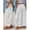 image:imageEXLURA Womens Faux Linen Wide Leg Boho Flowy Pants Summer Palazzo Casual Elastic Waist Baggy Trousers Beach Vacation PocketsWhite