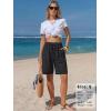 image:imageEXLURA Womens Striped Bermuda Shorts Casual Cotton Linen Shorts Elastic Drawstring Summer Beach Vacation Shorts PocketsBlack