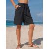 image:imageEXLURA Womens Striped Bermuda Shorts Casual Cotton Linen Shorts Elastic Drawstring Summer Beach Vacation Shorts PocketsBlack