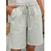image:imageEXLURA Womens Striped Bermuda Shorts Casual Cotton Linen Shorts Elastic Drawstring Summer Beach Vacation Shorts PocketsGrey Green