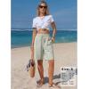 image:imageEXLURA Womens Striped Bermuda Shorts Casual Cotton Linen Shorts Elastic Drawstring Summer Beach Vacation Shorts PocketsGrey Green