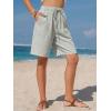 image:imageEXLURA Womens Striped Bermuda Shorts Casual Cotton Linen Shorts Elastic Drawstring Summer Beach Vacation Shorts PocketsGrey Green