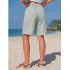 image:imageEXLURA Womens Striped Bermuda Shorts Casual Cotton Linen Shorts Elastic Drawstring Summer Beach Vacation Shorts PocketsGrey Green