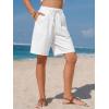 image:imageEXLURA Womens Striped Bermuda Shorts Casual Cotton Linen Shorts Elastic Drawstring Summer Beach Vacation Shorts PocketsWhite