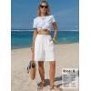 image:imageEXLURA Womens Striped Bermuda Shorts Casual Cotton Linen Shorts Elastic Drawstring Summer Beach Vacation Shorts PocketsWhite