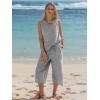 image:imageEXLURA Womens Summer 100 Cotton 2 Piece Outfits Striped Sleeveless Top Capri Wide Leg Pants Sets Faux Linen Travel BeachBlack