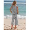 image:imageEXLURA Womens Summer 100 Cotton 2 Piece Outfits Striped Sleeveless Top Capri Wide Leg Pants Sets Faux Linen Travel BeachBlack