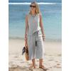 image:imageEXLURA Womens Summer 100 Cotton 2 Piece Outfits Striped Sleeveless Top Capri Wide Leg Pants Sets Faux Linen Travel BeachBlack