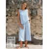 image:imageEXLURA Womens Summer 100 Cotton 2 Piece Outfits Striped Sleeveless Top Capri Wide Leg Pants Sets Faux Linen Travel BeachBlue