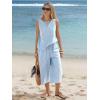 image:imageEXLURA Womens Summer 100 Cotton 2 Piece Outfits Striped Sleeveless Top Capri Wide Leg Pants Sets Faux Linen Travel BeachBlue
