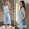 image:imageEXLURA Womens Summer 100 Cotton 2 Piece Outfits Striped Sleeveless Top Capri Wide Leg Pants Sets Faux Linen Travel BeachBlue