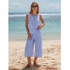 image:imageEXLURA Womens Summer 100 Cotton 2 Piece Outfits Striped Sleeveless Top Capri Wide Leg Pants Sets Faux Linen Travel BeachBlue White Plaid