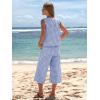 image:imageEXLURA Womens Summer 100 Cotton 2 Piece Outfits Striped Sleeveless Top Capri Wide Leg Pants Sets Faux Linen Travel BeachBlue White Plaid