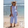 image:imageEXLURA Womens Summer 100 Cotton 2 Piece Outfits Striped Sleeveless Top Capri Wide Leg Pants Sets Faux Linen Travel BeachBlue White Plaid