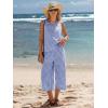 image:imageEXLURA Womens Summer 100 Cotton 2 Piece Outfits Striped Sleeveless Top Capri Wide Leg Pants Sets Faux Linen Travel BeachBlue White Plaid